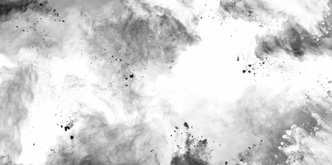 Poster - Grunge dust texture background. Black particles explosion isolated on white background. dramatic smoke mist or exploding effect. Grunge background black and white scratches texture of dust grunge .