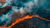 Fototapeta Konie - Grassland fields burn during dry season natural disasters. Climate change concept