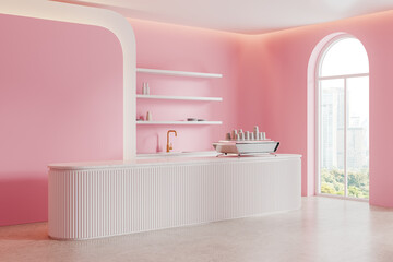 Pink and white coffee shop interior