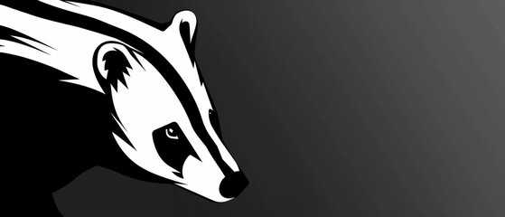 Wall Mural -  a badger's head is shown on a black and white background with the badger's head in the center of the image.