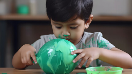 Kid Playing Hand Made Toy Called Slime