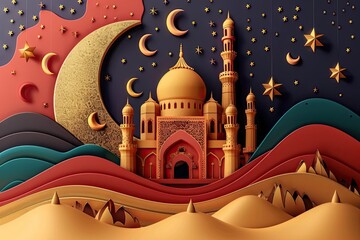 Eid Mubarak or Eid Al Fitr Template Design. Holy Day for Muslim and Islamic People. Illustration