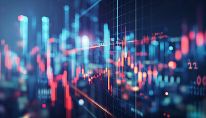 Poster - Business chart and graph in Digital Blue  Technology Background with Spots