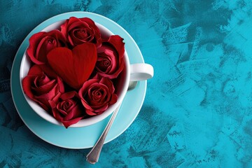 Wall Mural - A cup with a heart and roses in it