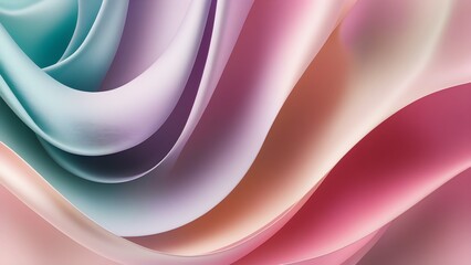 Abstract 3D soft pinks and blues pastel background with paper waves for banner silk, backdrop, poster or web site design. Generative AI
