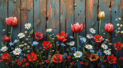 Wall Mural - Background from different types of flowers