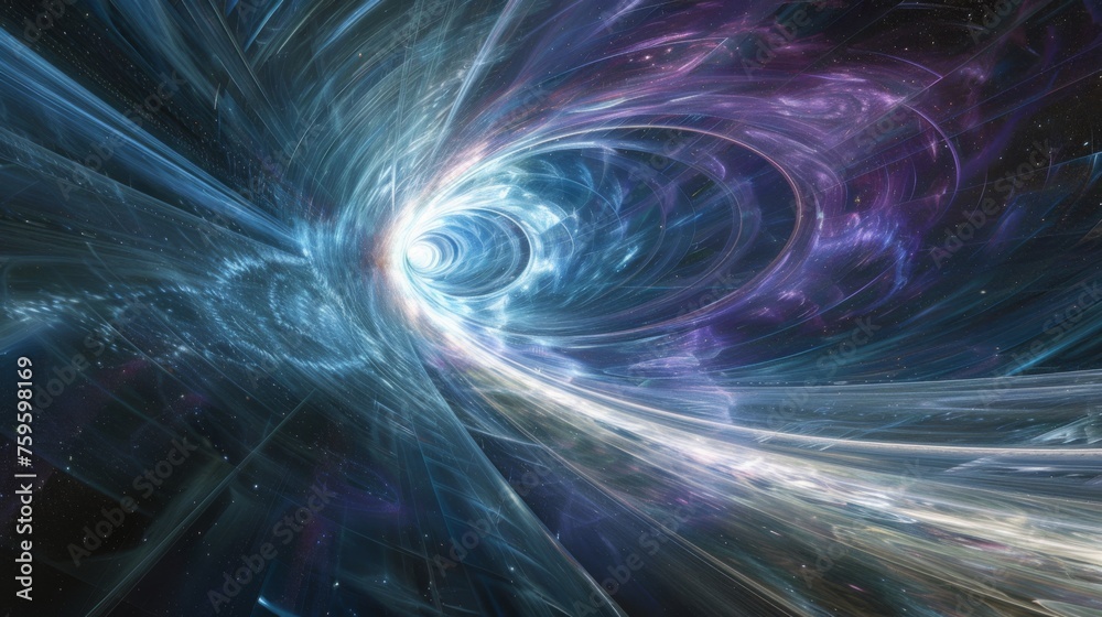 A powerful vortex draws celestial bodies and stardust into its radiant ...