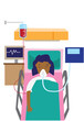 A Cartoon Female Patient on a Hospital bed. Editable Clip Art.