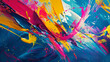 Vivid abstract paint splash, dynamic fluid shapes and splatter, expression of movement and color.