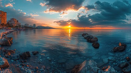 Poster - Sunrise over the sea. Panorama