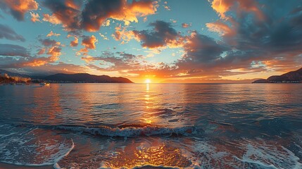 Poster - Sunrise over the sea. Panorama
