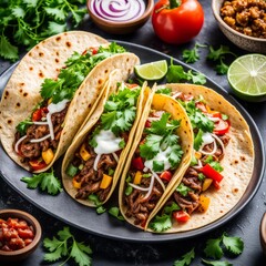 Traditional Mexican dish tacos with meat and vegetables