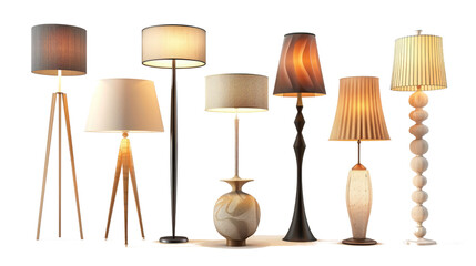 Canvas Print - Floor lamps set collection. Light in the darkness, Isolated on white transparent background. Generative AI