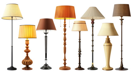 Canvas Print - Floor lamps set collection. Light in the darkness, Isolated on white transparent background. Generative AI