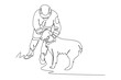 © Vectorillustrator - Continuous one line drawing of rescue team helps dog. Saving lives or emergency accident. Health, care, teamwork. Single line draw design vector illustration