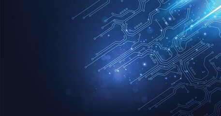 Leinwandbilder - Circuit board on a blue background. Vector abstract technology illustration Circuit board on dark blue background.High-tech circuit board connection system concept.