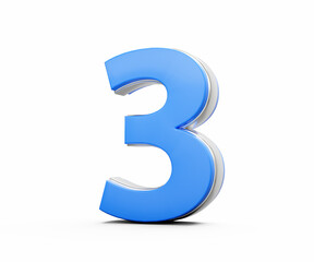 3d blue 3 three digit 3d three number isolated on white background 3d illustration