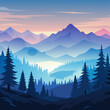 Silhouette of mountains and coniferous forest, vector illustration