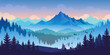 Landscape with mountains and coniferous forest. Vector illustration.