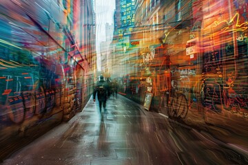 Wall Mural - European city exploration and adventure,movement and the vibrancy of city life, contrasting elements like ancient architecture versus modern street art in a trendy blur style