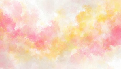 Wall Mural - Artistic pink, yellow and white watercolor background with abstract cloudy sky concept. Grunge abstract paint splash artwork illustration. Beautiful abstract misty fog cloudscape wallpaper.