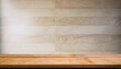 © Uuganbayar - Wood table and wall background in kitchen, Wooden shelf, counter for food and product display in room background