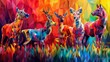 Abstract low poly background featuring geometric animals in vibrant ecosystem