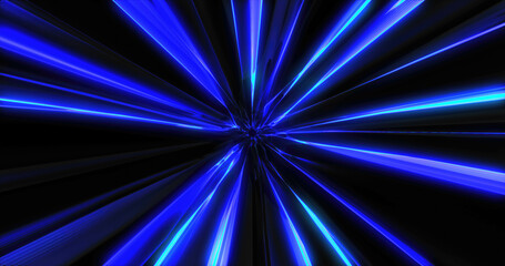 Poster - Blue energy tunnel frame with futuristic electric field particles and lines of high-tech energy. Abstract background