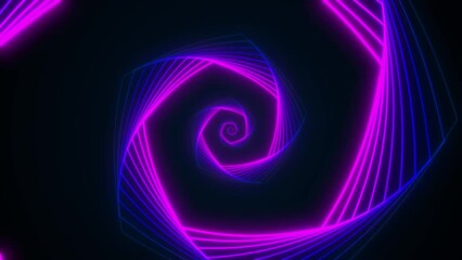 Poster - Animated neon glowing spiral frame. Colorful laser show seamless loop 4K border. Futuristic light effect isolated on black. VJ backdrop for club, show, music video, presentation. Glow swirl design