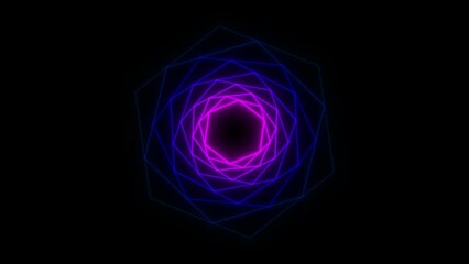 Poster - Animated neon glowing pentagon frame. Colorful laser show seamless loop 4K border. Futuristic light effect isolated on black. VJ backdrop for club, show, music video, presentation. Glow swirl design