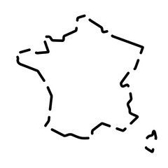 Canvas Print - France country simplified map. Black broken outline contour on white background. Simple vector icon