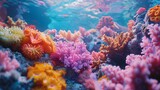 Fototapeta Do akwarium - colorful sea coral reef claymation, penetration light, text copy space