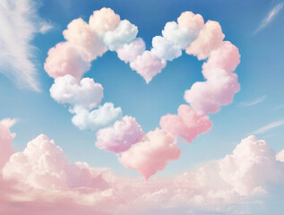 Clouds in the sky in the shape of white and pink hearts, love concept Valentine's day heart, sky, blue, nature, clouds, love, background, shape, love, outdoor, weather, day, romantic.