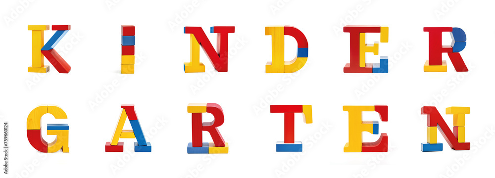 Kindergrten Lettering Kinder garten in 3D colorful font from wooden toy blocks Stock ...