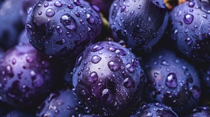 Wall Mural - Close-up of fresh, dew-covered blueberries. vibrant, juicy fruit photo. perfect for food blogs and nutritional information materials. AI