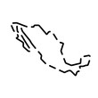 Mexico country simplified map. Black broken outline contour on white background. Simple vector icon