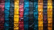 Vibrant collage of colored torn paper in frame style with slight blur effect and low sharpness
