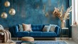 Bright Blue Living Room Interior Exuding Comfort and Elegance