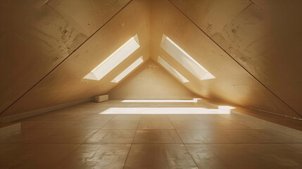 Frontal view of a modern attic with empty walls