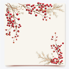 Wall Mural - a festive white square frame adorned with vibrant red berries and green leaves