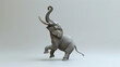 © Mahnoor - happy elephant with trunk up in air, on neutral white background