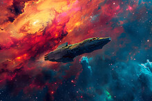 Spaceship colorful rattan nebula far away 