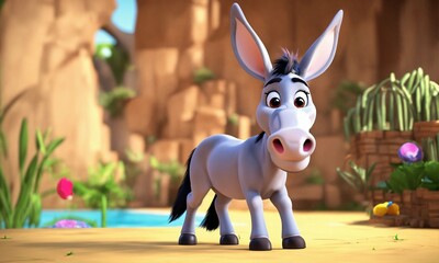 Poster - donkey in a meadow