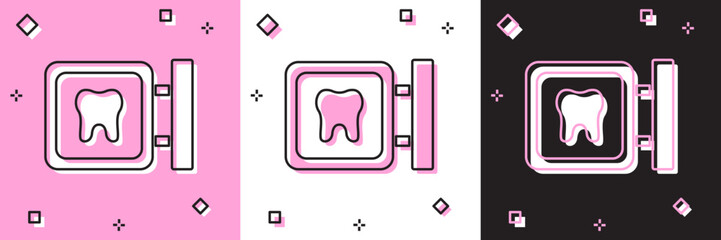 Poster - set dental clinic location icon isolated on pink and white, black background. vector