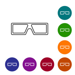 Wall Mural - Black line 3D cinema glasses icon isolated on white background. Set icons in color circle buttons. Vector