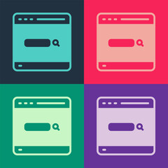 Poster - Pop art Search engine icon isolated on color background. Vector