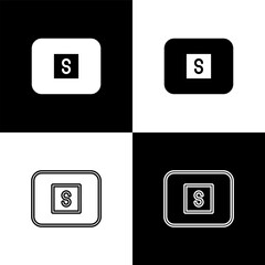 Poster - set stop media button icon isolated on black and white background. vector