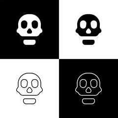 Poster - set skull icon isolated on black and white background. happy halloween party. vector