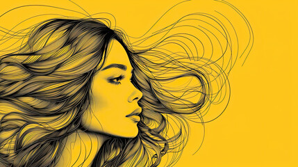 Wall Mural - Beautiful fashion model woman with hair art, Fashion portrait isolated on yellow background	
