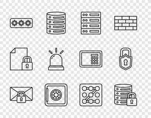 Canvas Print - Set line Mail message lock password, Server security with, Server, Data, Web Hosting, Safe, Password protection, Motion sensor, Graphic and Lock icon. Vector